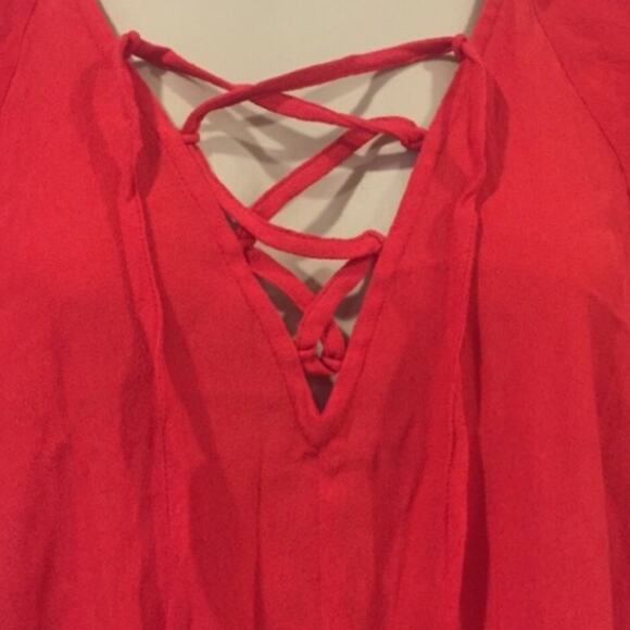 nwt Madewell Cherry Red Dress size S Lace Up V-neck Flutter Sleeves - Picture 15 of 15